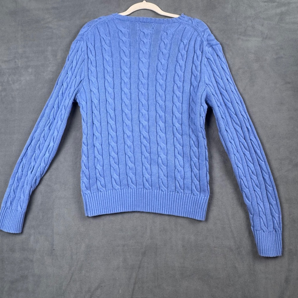 Polo Ralph Lauren Womens Cable Knit Crewneck Sweater Blue Embroidered Pony Large - Picture 8 of 8